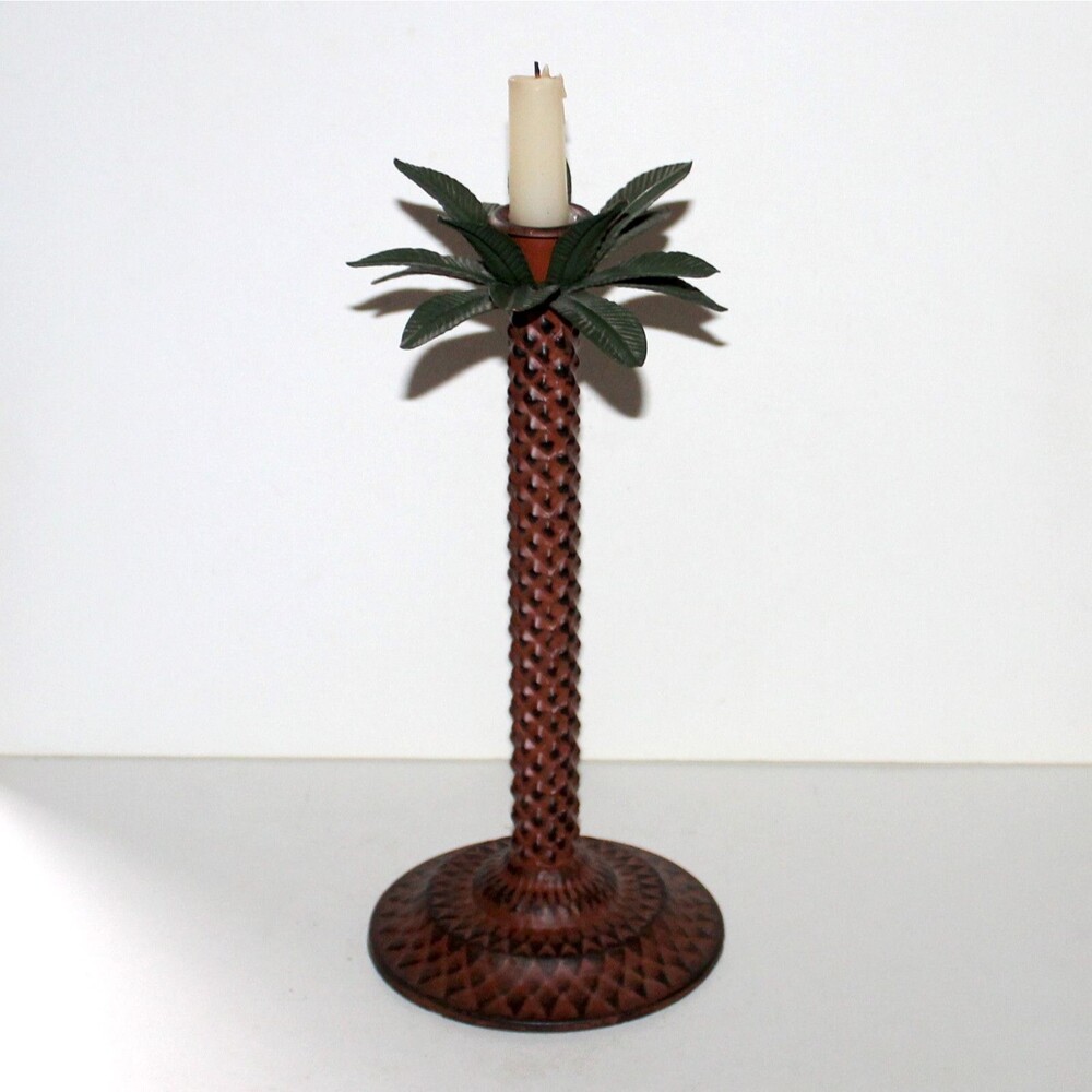 Candle Holder PalmTree metal candlestick 12” decor tropical Hollywood regency